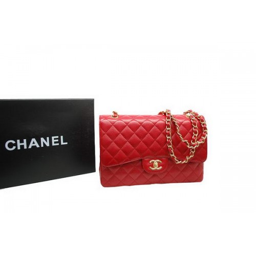 Chanel Jumbo Double Flaps Tas Rood Origineel Kaviaar Leer A36097 Goud