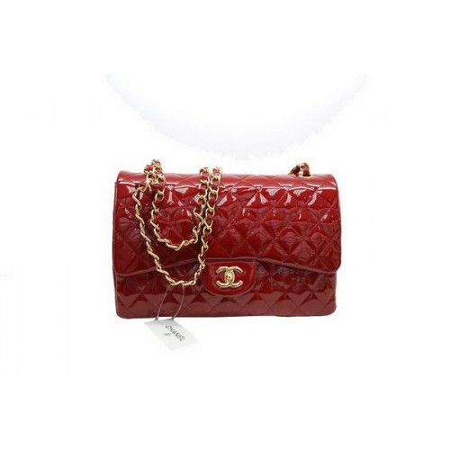 Hot Style Chanel Jumbo Double Flaps Bag Rood Origineel Lakleer A36097 goud