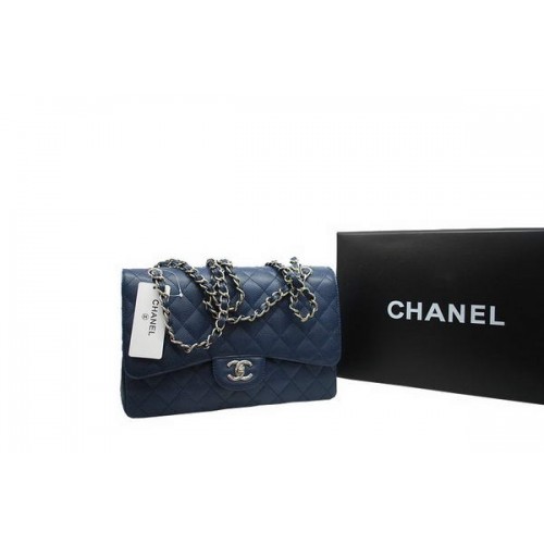 Nieuwste 2012 Chanel Jumbo Double Flaps Bag Royalblue Original Caviar Leather A36097 Zilver