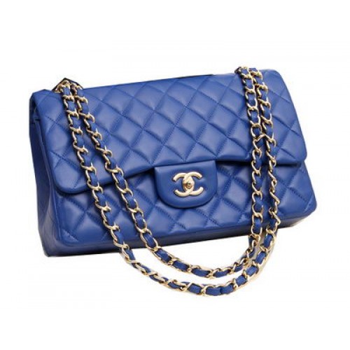 Chanel Jumbo Double Flaps Tassen Origineel Lamsleer A36097 Blauw