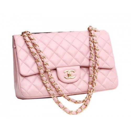 Chanel Jumbo Double Flaps Tassen Origineel Lamsleer A36097 Roze