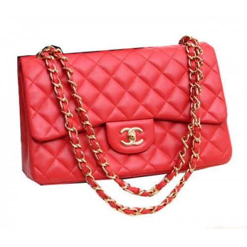 Chanel Jumbo Double Flaps Tassen Origineel Lamsleer A36097 Rood