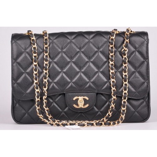 Chanel Jumbo Flap Bag Zwart Cannage Patroon A28600 Goud
