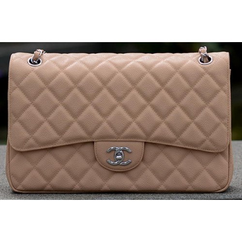 Chanel Jumbo Gewatteerde Klassieke Flap Bag Abrikoos Cannage Patronen A58600 Zilver