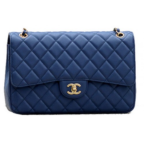 Chanel Jumbo gewatteerde klassieke klepzak blauw Cannage-patronen A58600 goud