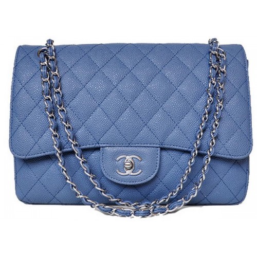 Chanel Jumbo gewatteerde klassieke klepzak blauw Cannage-patronen A58600 zilver