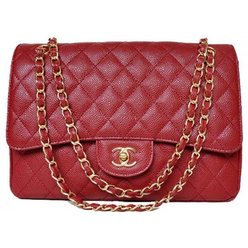 Chanel Jumbo Gewatteerde Klassieke Flap Bag Burgundy Cannage Patterns A58600 Goud