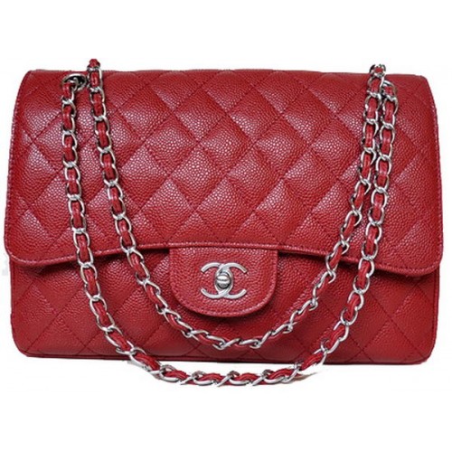 Chanel Jumbo Gewatteerde Klassieke Flap Bag Burgundy Cannage Patterns A58600 Zilver