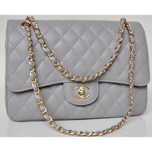 Chanel Jumbo gewatteerde klassieke kleptas grijs Cannage-patronen A58600 goud