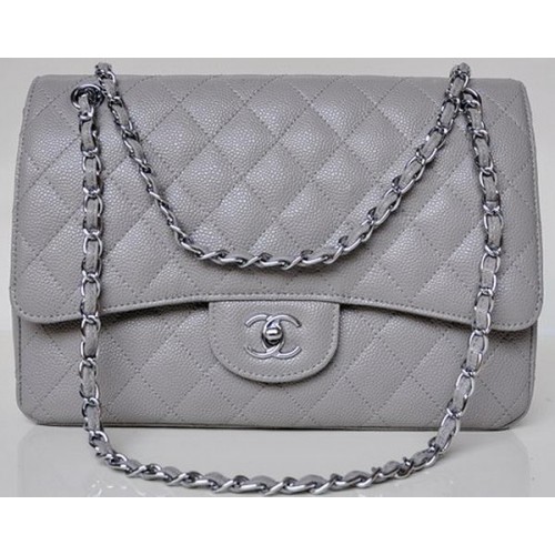 Chanel Jumbo gewatteerde klassieke kleptas grijs Cannage-patronen A58600 zilver
