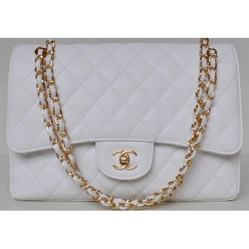 Chanel Jumbo Gewatteerde Klassieke Flap Bag Wit Cannage Patronen A58600 Goud