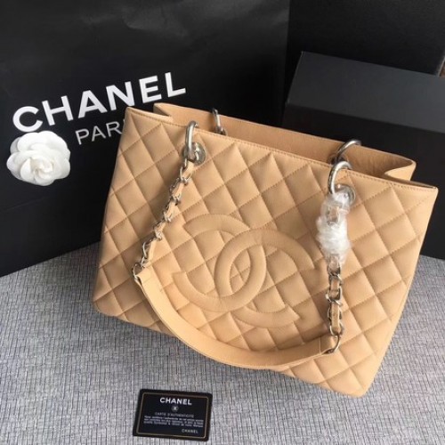 Chanel LE Boy Grand boodschappentas GST abrikoos Cannage patroon A50995 zilver