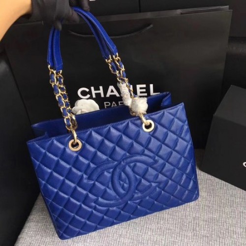 Chanel LE Boy Grand boodschappentas GST blauw Cannage-patroon A50995 goud