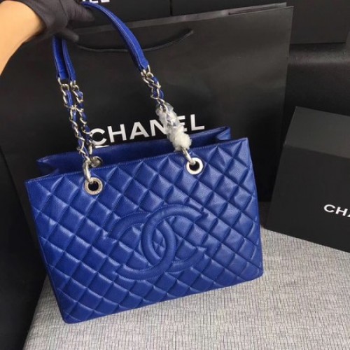 Chanel LE Boy Grand boodschappentas GST blauw Cannage-patroon A50995 zilver