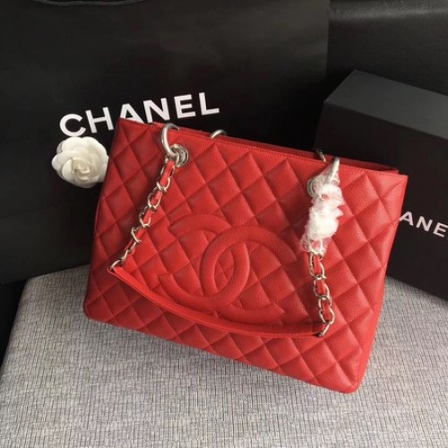 Chanel LE Boy Grand boodschappentas GST rood Cannage-patroon A50995 zilver