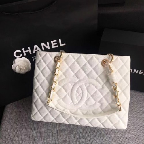 Chanel LE Boy Grand boodschappentas GST wit Cannage-patroon A50995 goud