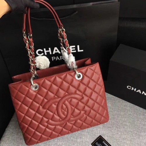 Chanel LE Boy Grand boodschappentas GST wijn Cannage patroon A50995 zilver