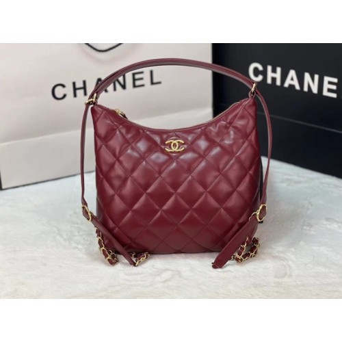 Chanel lamsleren rugzak AS3487 bordeauxrood