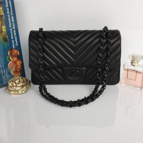 Chanel Lambskin Chevron Quilting Classic Flap Bag AO1112 Zwart