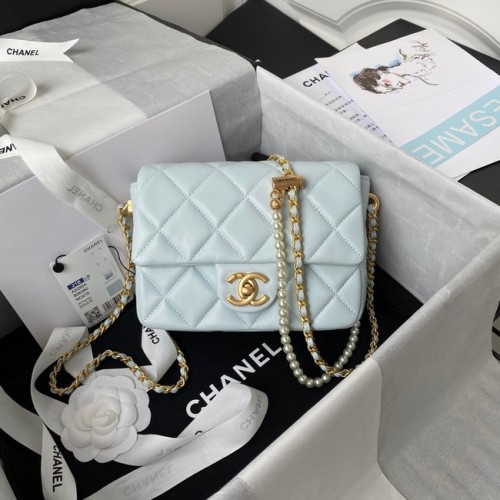 Chanel Lambskin Flap Schoudertas Origineel leer AS2855 lichtblauw