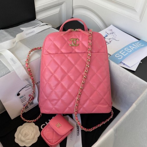 Chanel lamsleer goudkleurige metalen rugzak AS3332 roze