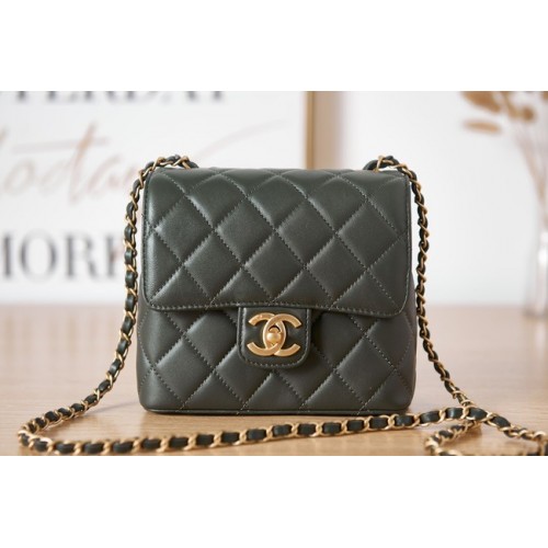 Chanel Lambskin MINI FLAP BAG AS3647 zwartachtig groen
