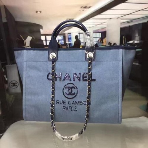 Chanel Grote Canvas Tote Boodschappentas A1679 Blauw