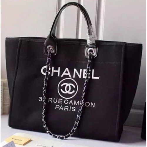 Chanel Grote Canvas Tote Boodschappentas A5002 Zwart
