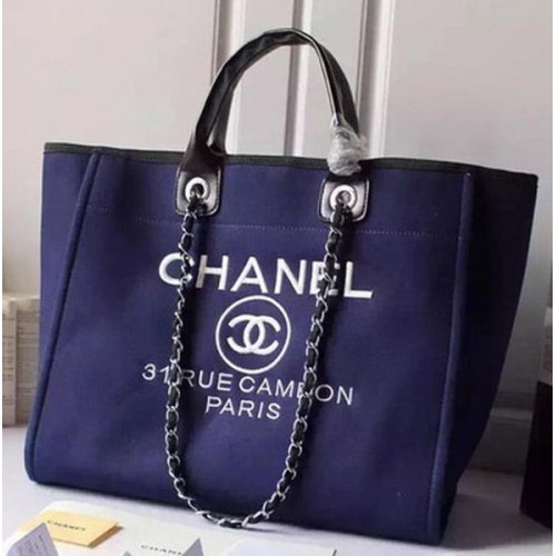 Chanel Grote Canvas Tote Boodschappentas A5002 Blauw