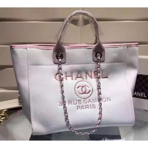 Chanel Grote Canvas Tote Boodschappentas A5002 Lichtroze