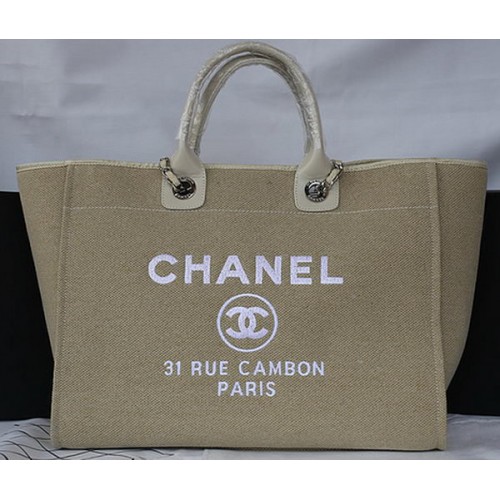 Chanel Grote Canvas Tote Boodschappentas A67002 Abrikoos