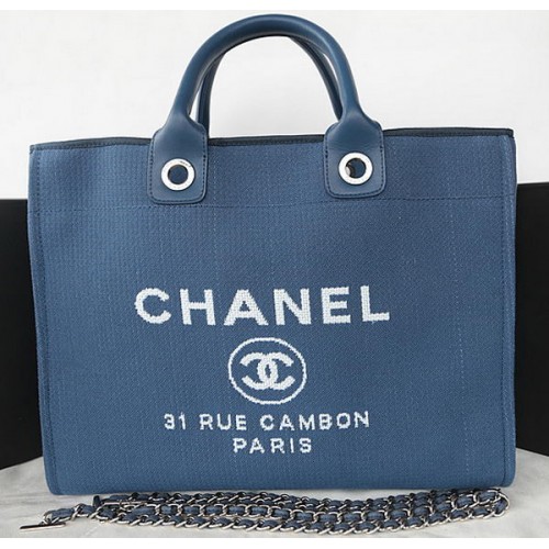 Chanel Grote Canvas Tote Boodschappentas A67002 Blauw