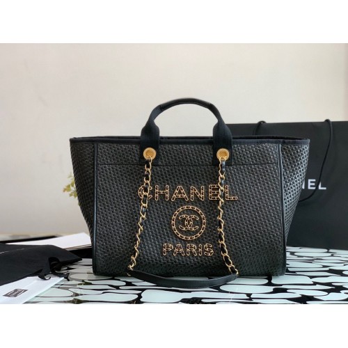 Chanel Grote Geweven Boodschappentas A66942 Zwart