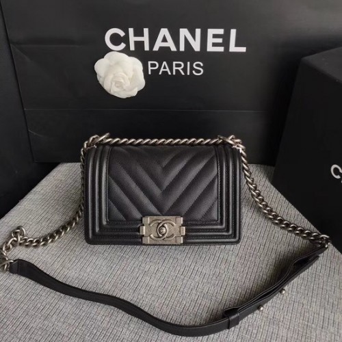 Chanel Le Boy Flap Schoudertas Original Caviar Leather P67085 zwart zilveren gesp