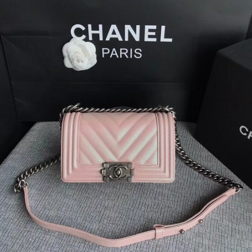 Chanel Le Boy Flap Schoudertas Original Caviar Leather P67085 roze zilveren gesp