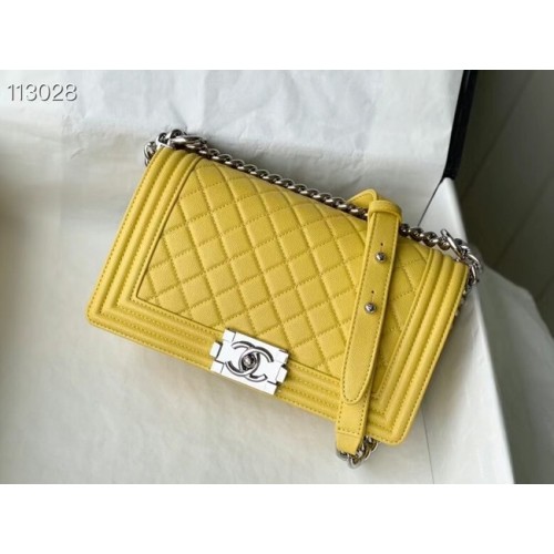 Chanel Le Boy Flap Schoudertas Origineel Leer A67086 geel