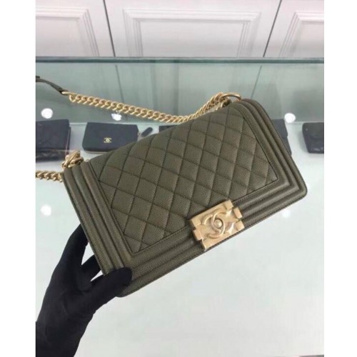 Chanel Leboy Original Kalfsleren Schoudertas Donkergroen A67086 Goud