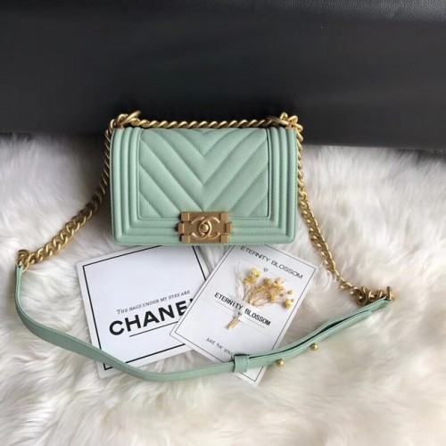 Chanel Leboy Original Caviar lederen schoudertas A67085 Licht groen gouden ketting
