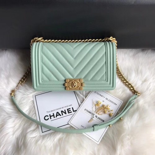Chanel Leboy Original Caviar lederen schoudertas A67086 Licht groen gouden ketting