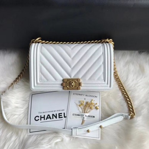 Chanel Leboy Original Caviar lederen schoudertas A67086 witgouden ketting