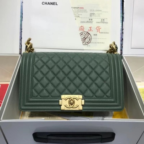 Chanel Leboy Original kaviaar lederen schoudertas A67086 groen gouden ketting