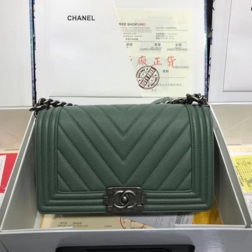 Chanel Leboy Original caviar leather Shoulder Bag V67086 groen zilveren ketting
