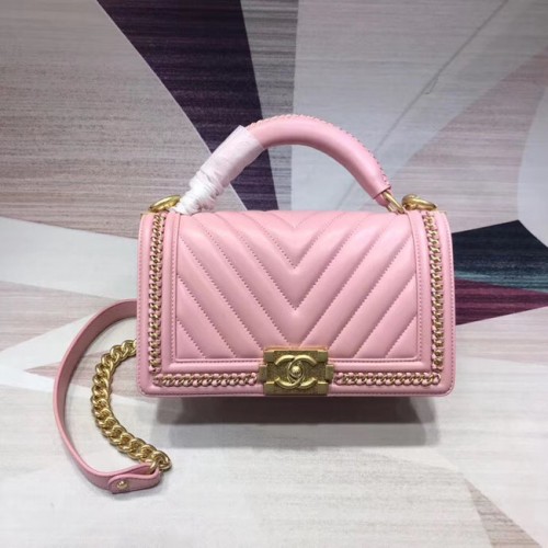 Chanel Leboy Original leren schoudertas V67086 roze goudkleurig metaal
