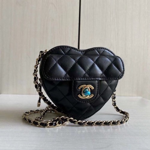 Chanel 2022S Love Heart Original Lambskin Crossbody Chain Mini Bag AS3191 Zwart