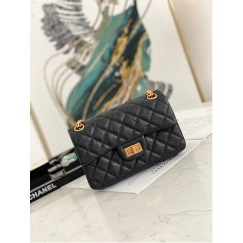 Chanel MINI 2.55 HANDTAS Metallic generfd kalfsleer goud Metal AS0874 zwart