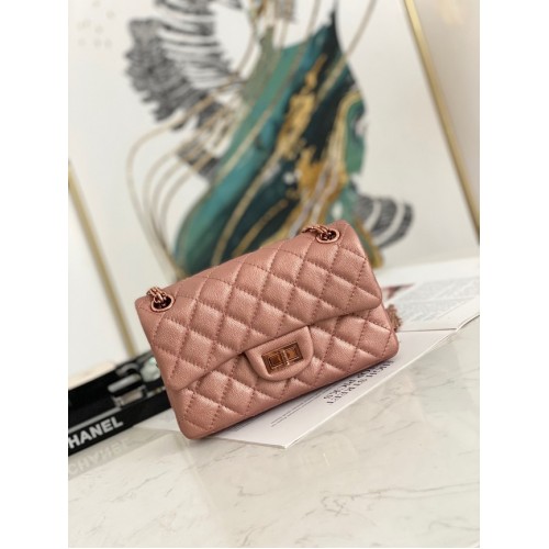 Chanel MINI 2.55 HANDTAS Metallic Generfd Kalfsleer rosé goud Metal AS0874 roze
