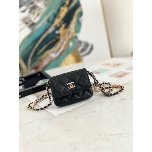 Chanel MINI RIEMTAS Goudkleurig metaal 81161 ZWART