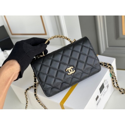 Chanel MINI FLAP BAG CLUTCH MET KETTING Goudkleurig metaal 22SS zwart