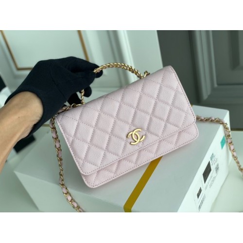 Chanel MINI FLAP TAS CLUTCH MET KETTING Goudkleurig metaal 22SS roze