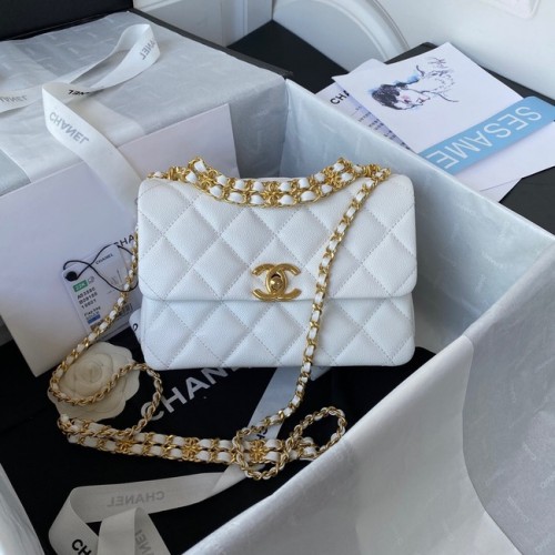 Chanel MINI FLAP BAG Kaviaar kalfsleer goudkleurig metaal AS3580 wit